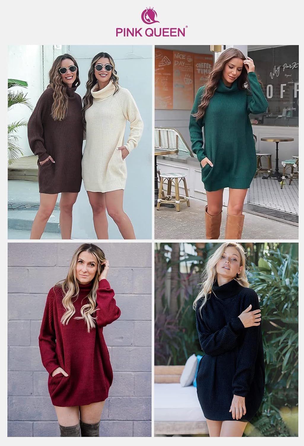 Women'S Loose Turtleneck Oversize Long Pullover Sweater Dress