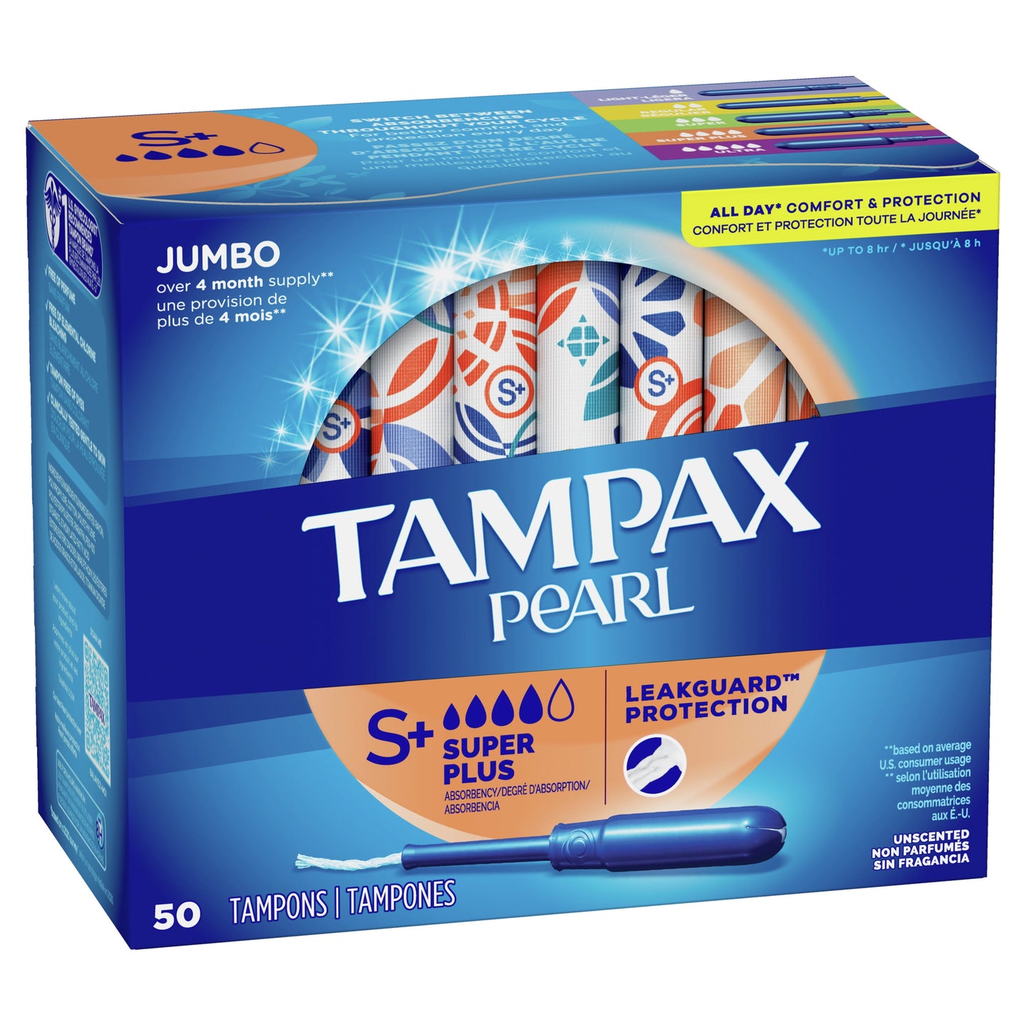 Pearl Super plus Plastic Tampons, Unscented, 50 Count