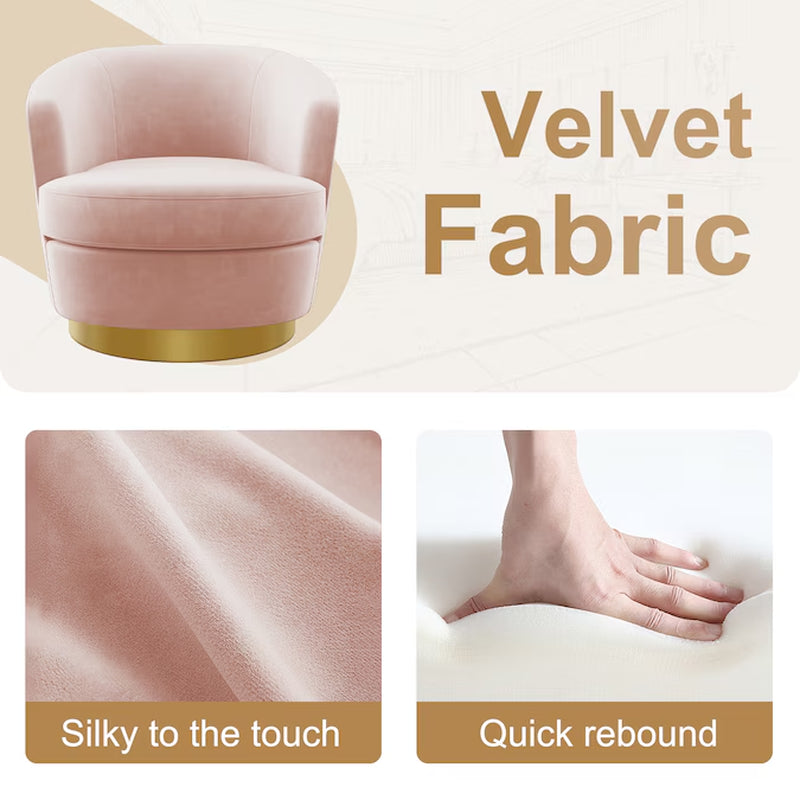 Casual Pink Velvet Swivel Accent Chair