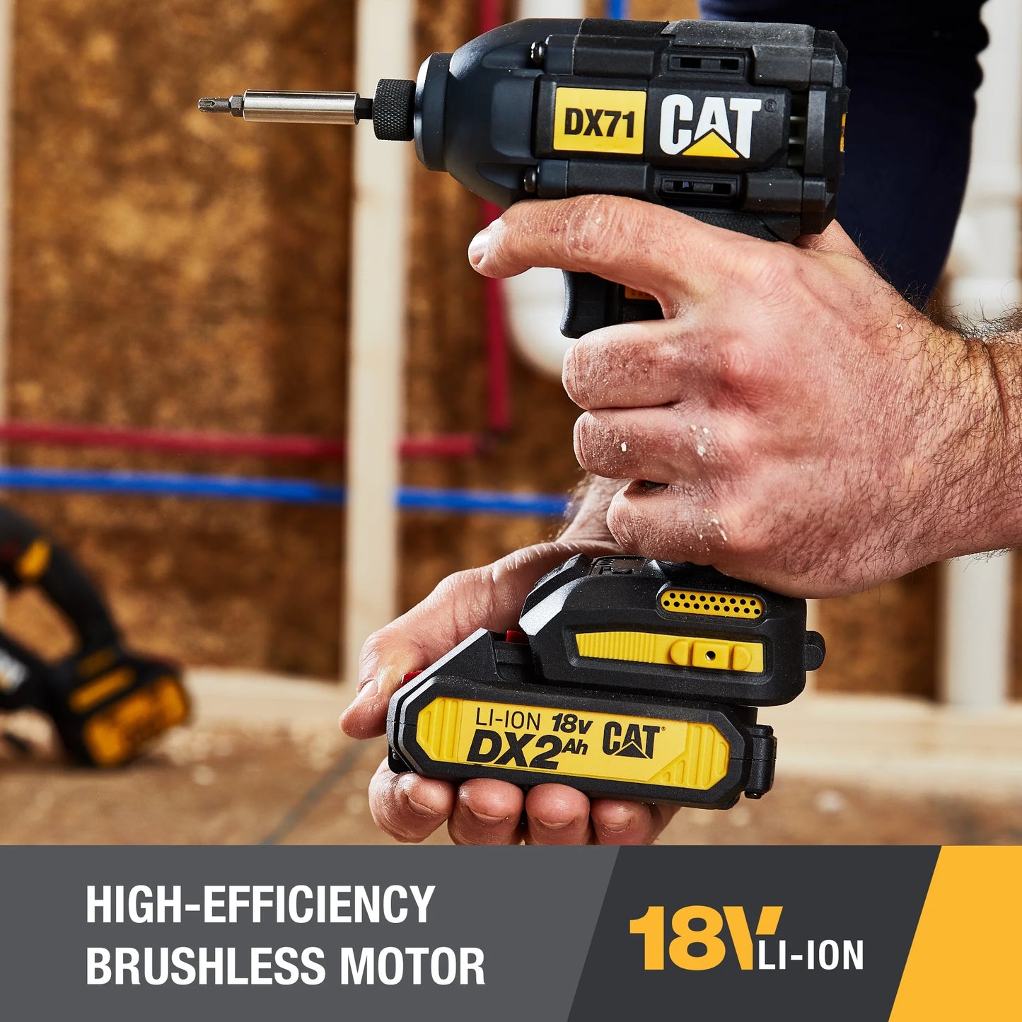 Caterpillar Cat® DX71 18V 1/4” Cordless High-Torque Impact Driver, Brushless with 3 Speed Settings – 2 Batteries & Charger Included