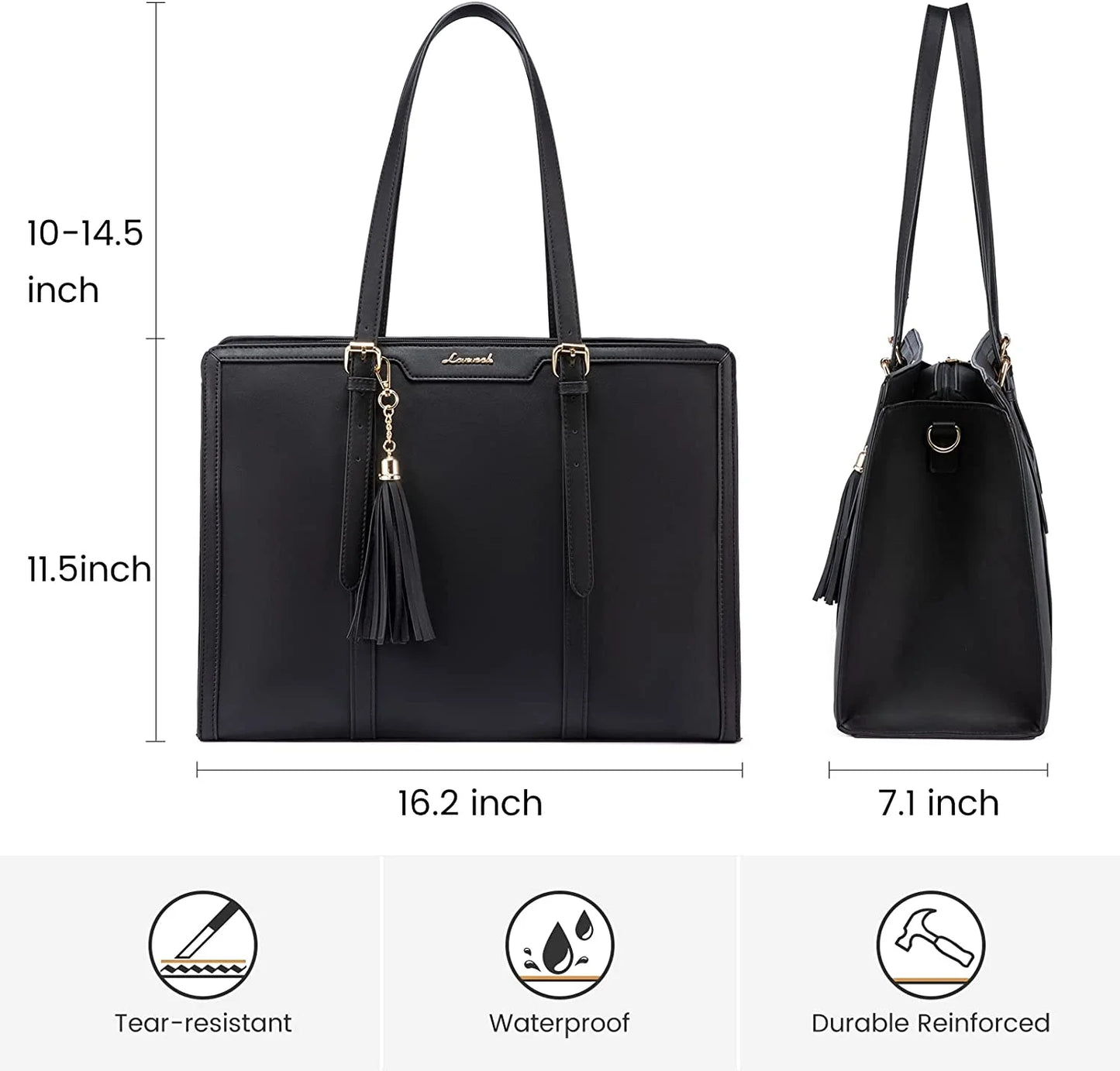 Laptop Tote Bag for Women,Pu Leather Laptop Purses,Large Capacity Laptop Bag Computer Bag with Clutch Purse for Business,Work,Study,Office,Travel-Black