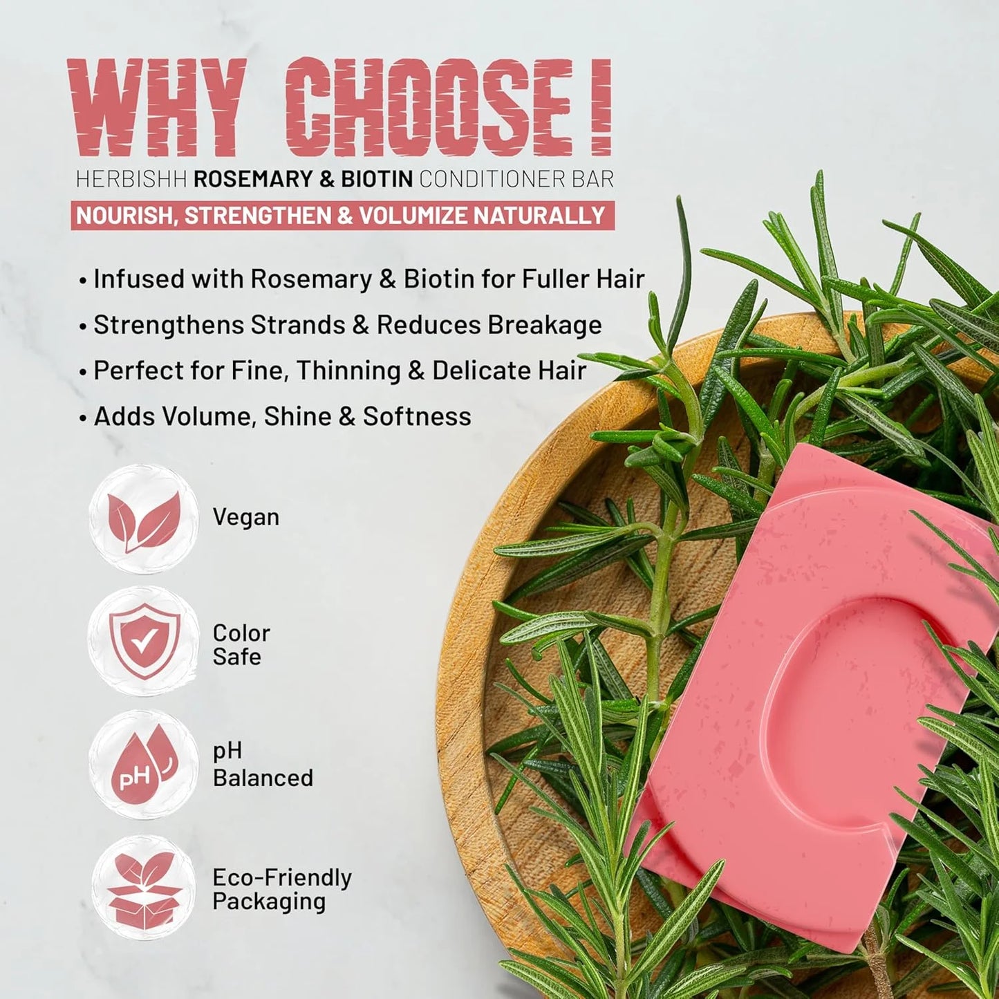 Rosemary Conditioner Bar for Hair Growth, Volumizing Solid Conditioner, Strengthening Biotin Bar, Cleansing Soap for Women & Men, Ideal for Curly & Straight Hair Vegan & Sulfate-Free 3.53 Oz