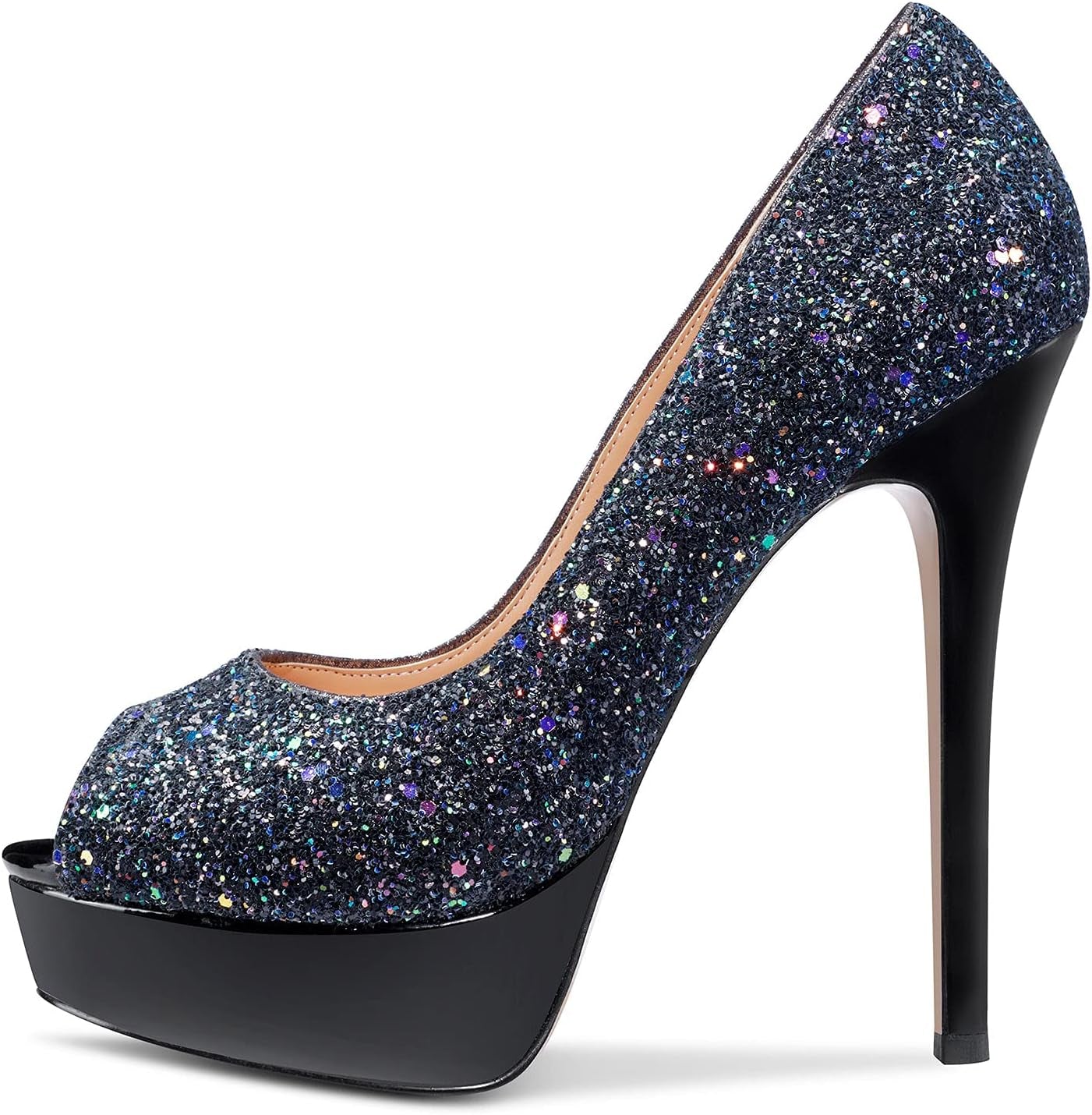 Women'S Sky High Heels Platform Pumps Slip on Sexy Peep Toe Stilettos 5" Heel Classic Dress Party Footwear Shoes