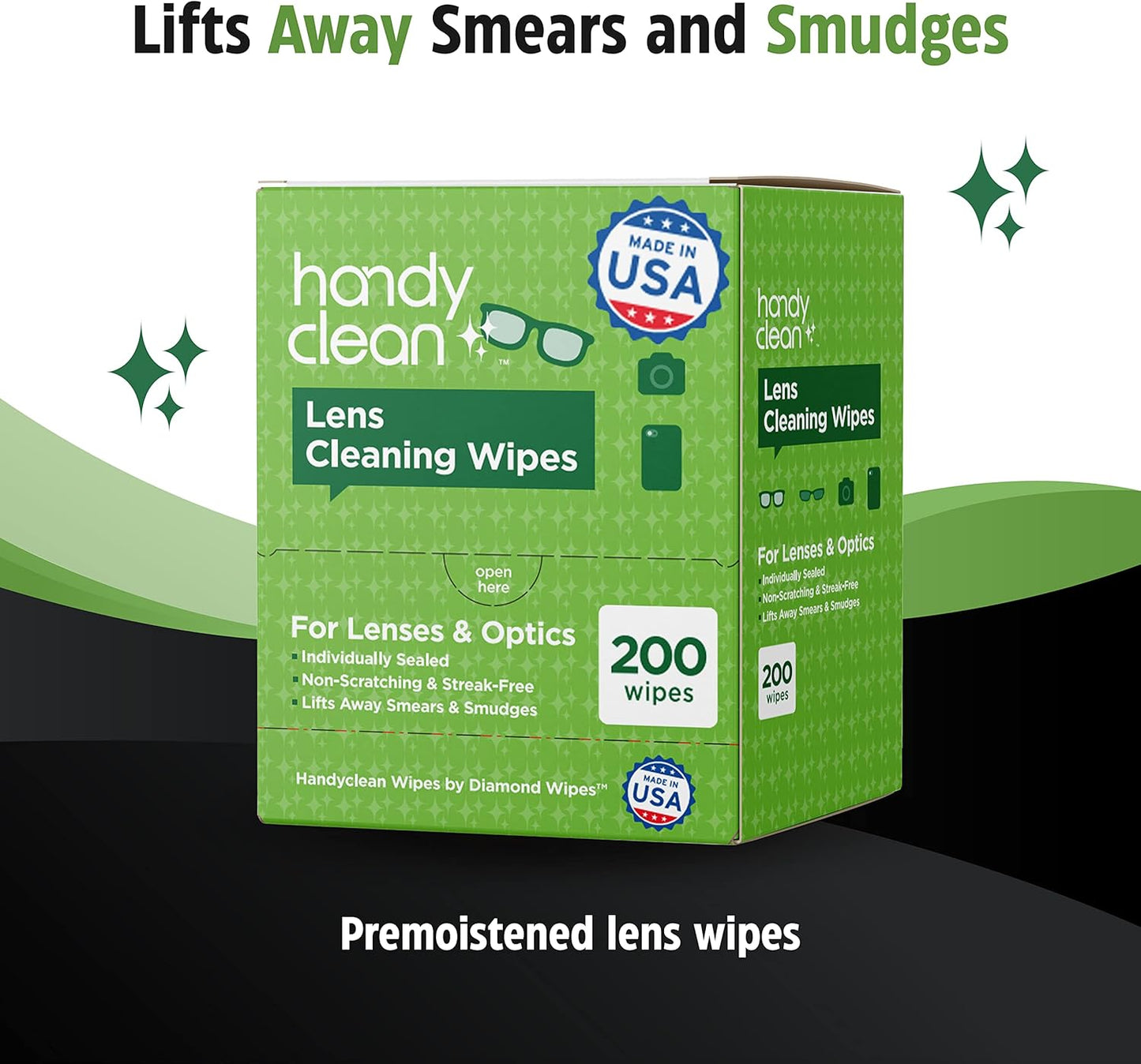 Handyclean Pre-Moistened Lens Cleaning Wipes, Eyeglass Wipes, Screen Wipes, 200
