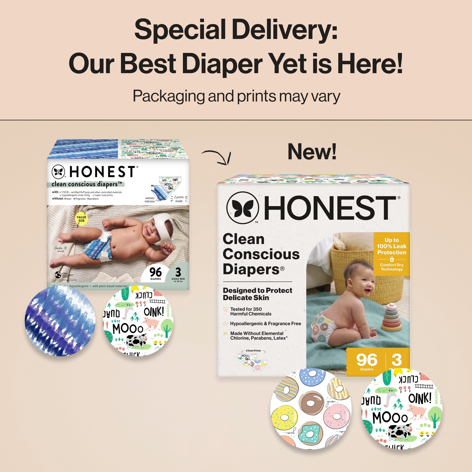 ® Clean Conscious Baby Diapers Size 3 (16-28 Lbs), Hypoallergenic and Fragrance Free, 96 Count