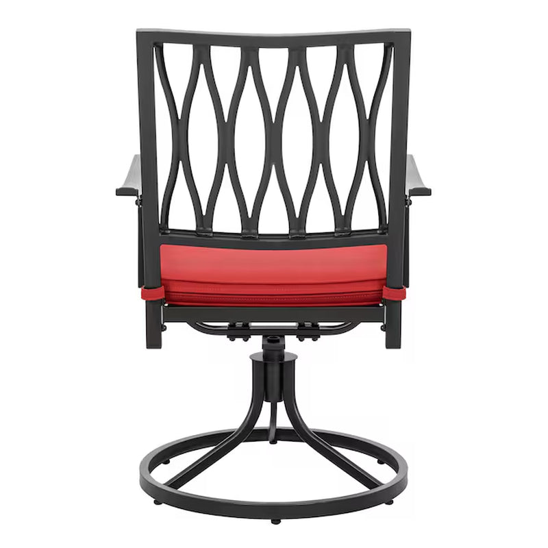 Swivel Chairs Set of 2 Black Iron Frame Swivel Conversation Chair with Red Solid Seat