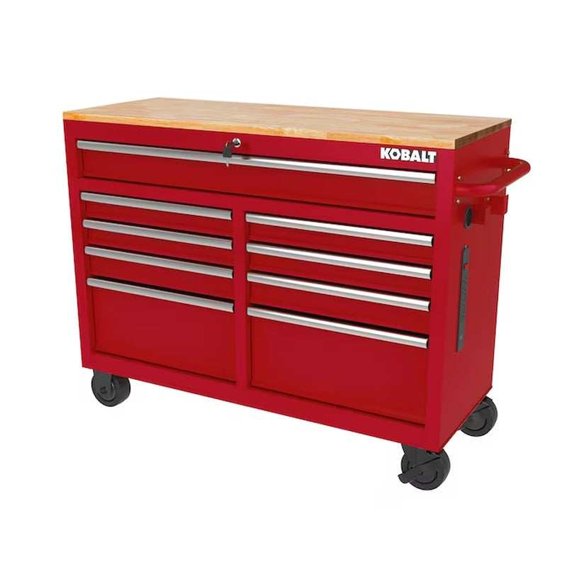 46.1-In L X 37.2-In H 9 -Drawers Rolling Black/Blue Wood Work Bench