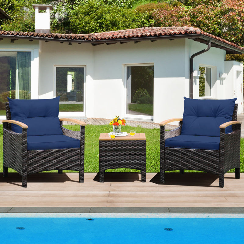 3 Pieces Patio Rattan Furniture Set with Removable Cushions