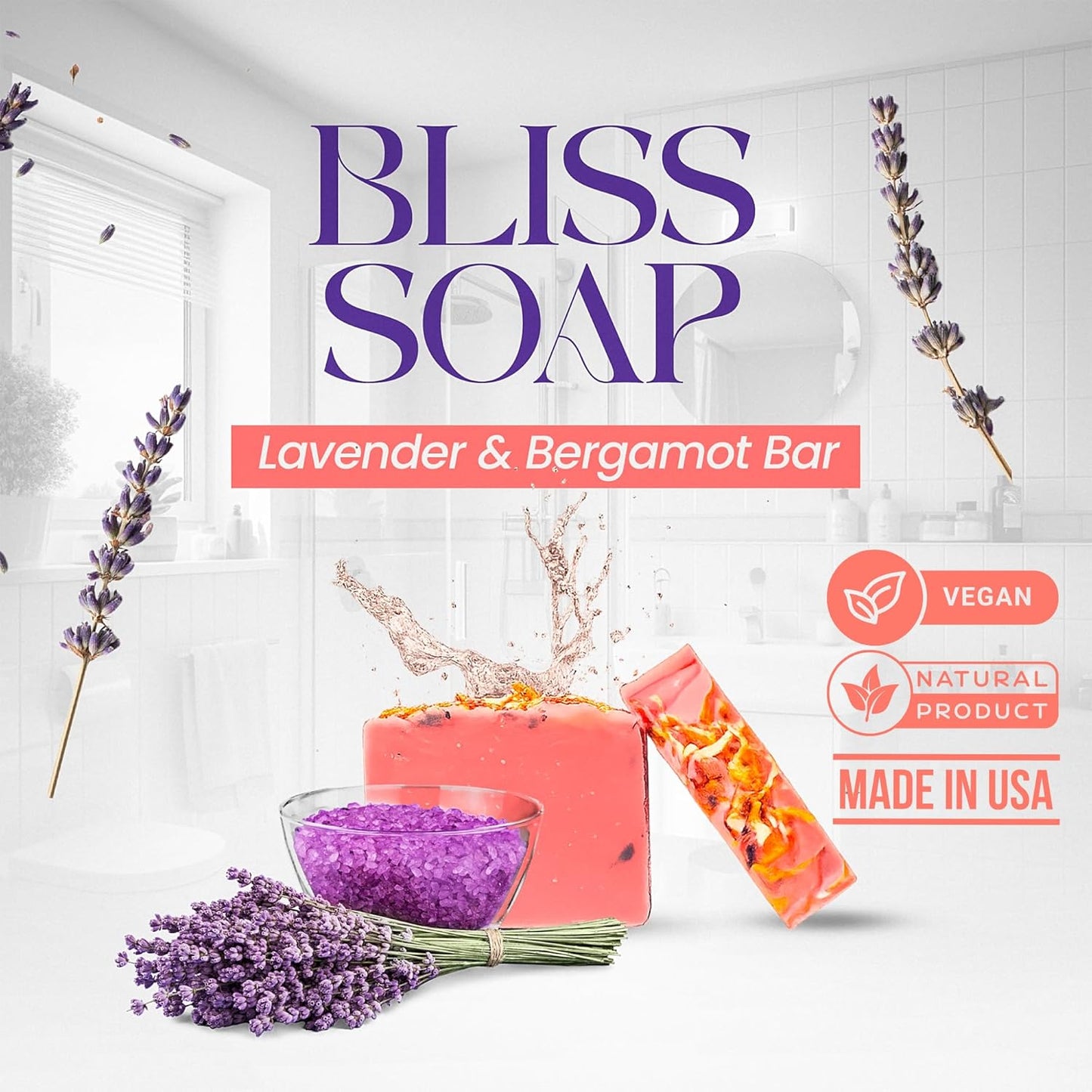 Bliss Lavender and Bergamot Body Soap | Nourishing Skin Care | Handcrafted Soap Bar for Relaxation and Serenity