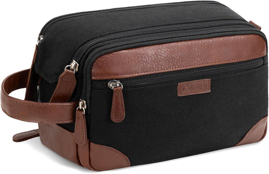 Travel Toiletry Bag for Men - Canvas Toiletries Bag with Multiple Pockets Large Hanging Travel Kit Bag for Toiletries Essentials Accessories - Black