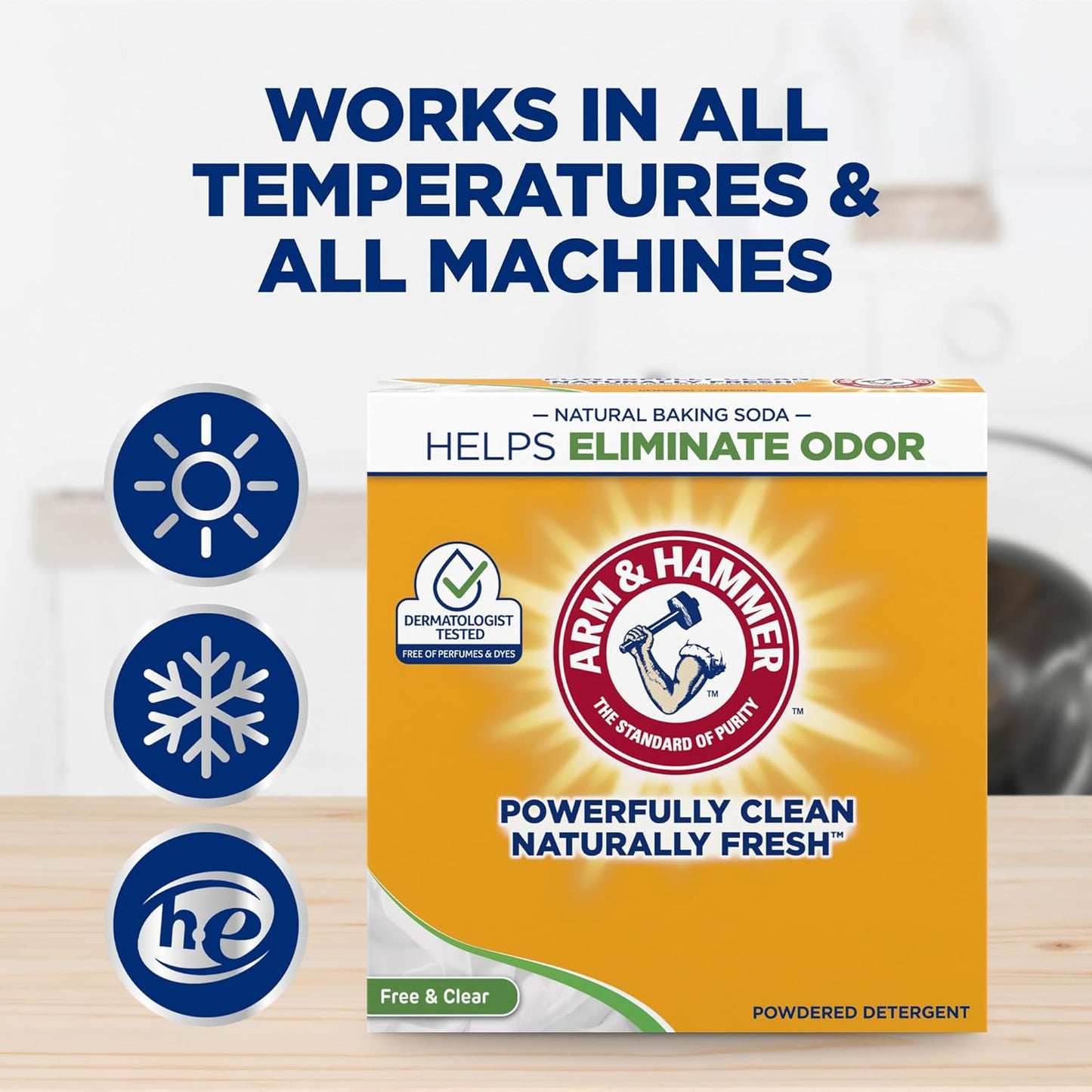 Arm & Hammer Laundry Detergent, Free of Perfume & Dyes, Powder, 100 Loads