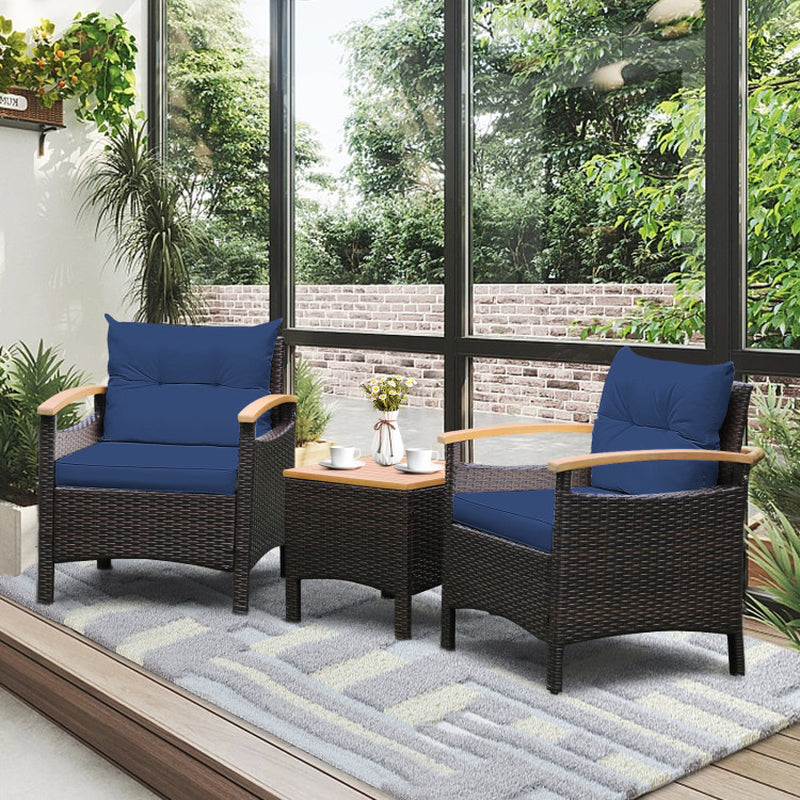 3 Pieces Patio Rattan Furniture Set with Removable Cushions