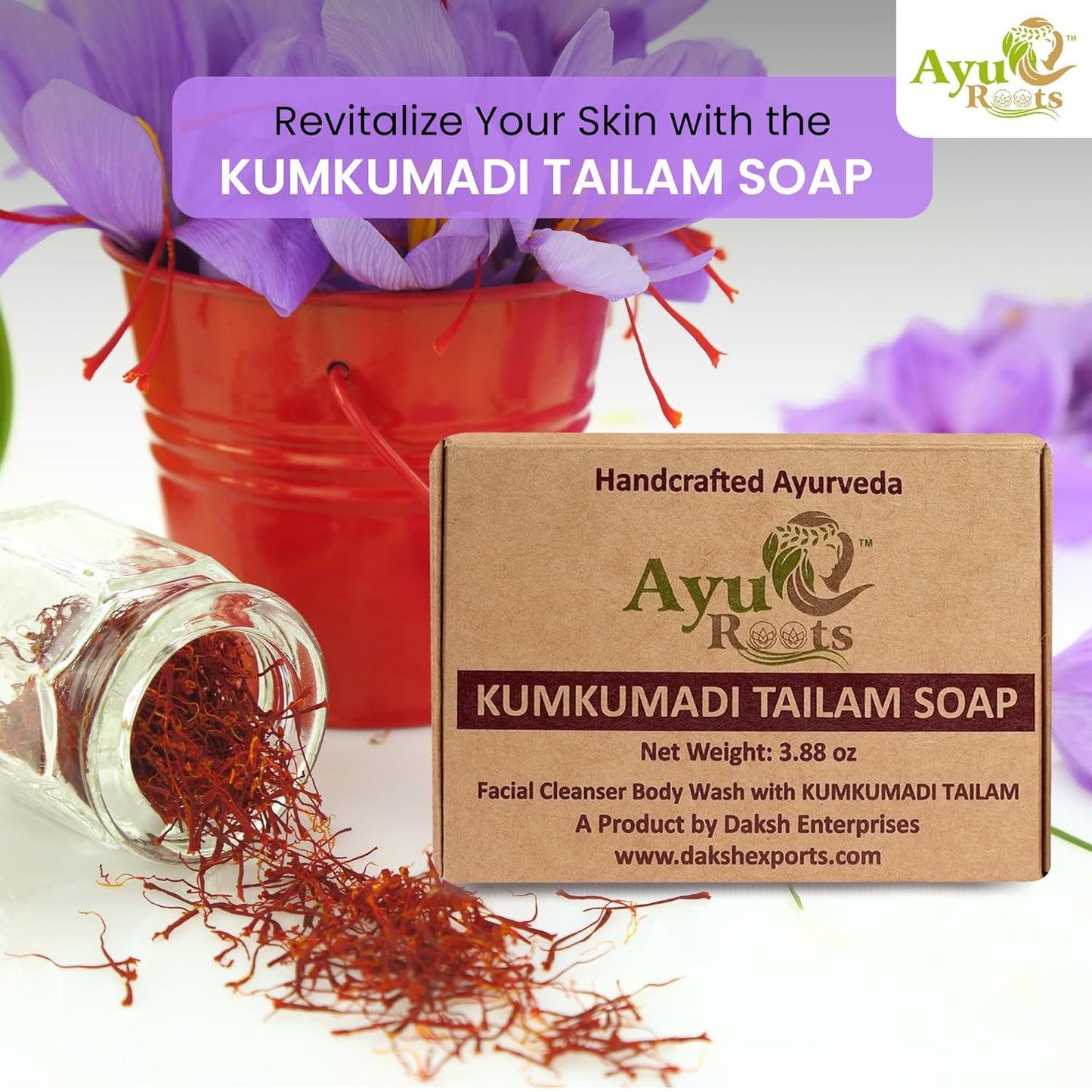 Kumkumadi Tailam Ayurvedic Handmade Saffron Oil, Soap Bar, Face, Body, | Natural, Moisturizing, for Radiant and Healthy Skin 3.88 Oz (1)