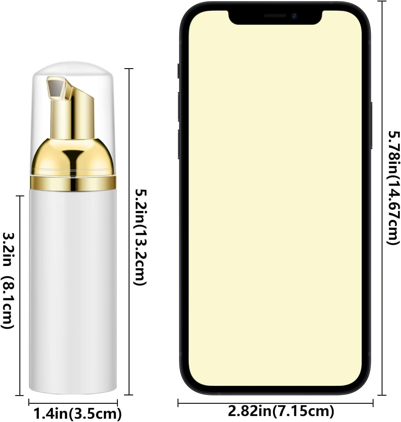 2 Oz Empty White Foam Pump Bottle, Foamer Soap Dispenser for Lash Shampoo, Hand Soap, Foaming Cleaner(Gold Pump, 6 PCS)