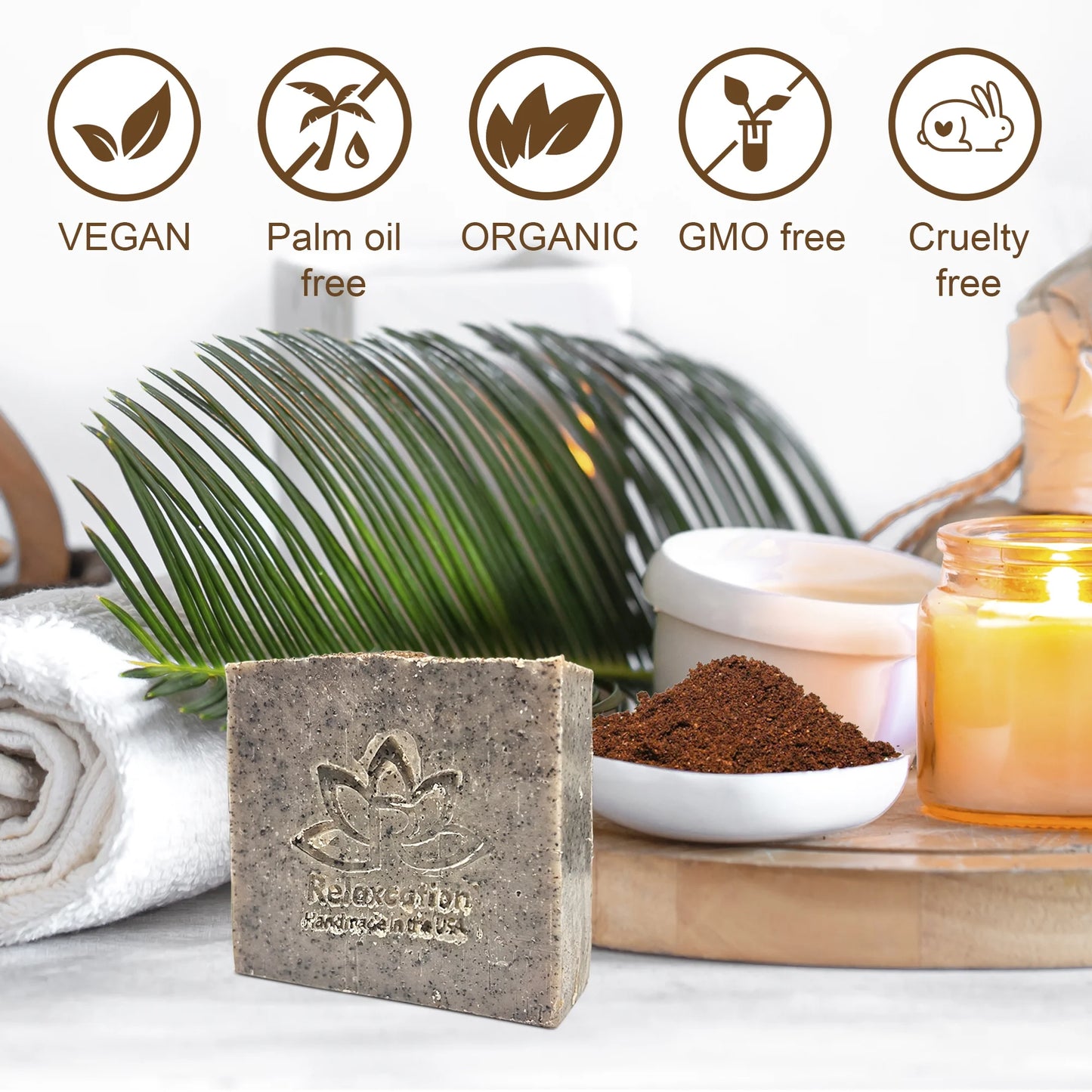 Natural Soap Bar Coffee Scrub with Organic Cocoa Butter Fresh Ground Coffee Exfoliating and Moisturizing Handmade in USA Coffee Latte Aroma Safe by 5 Set