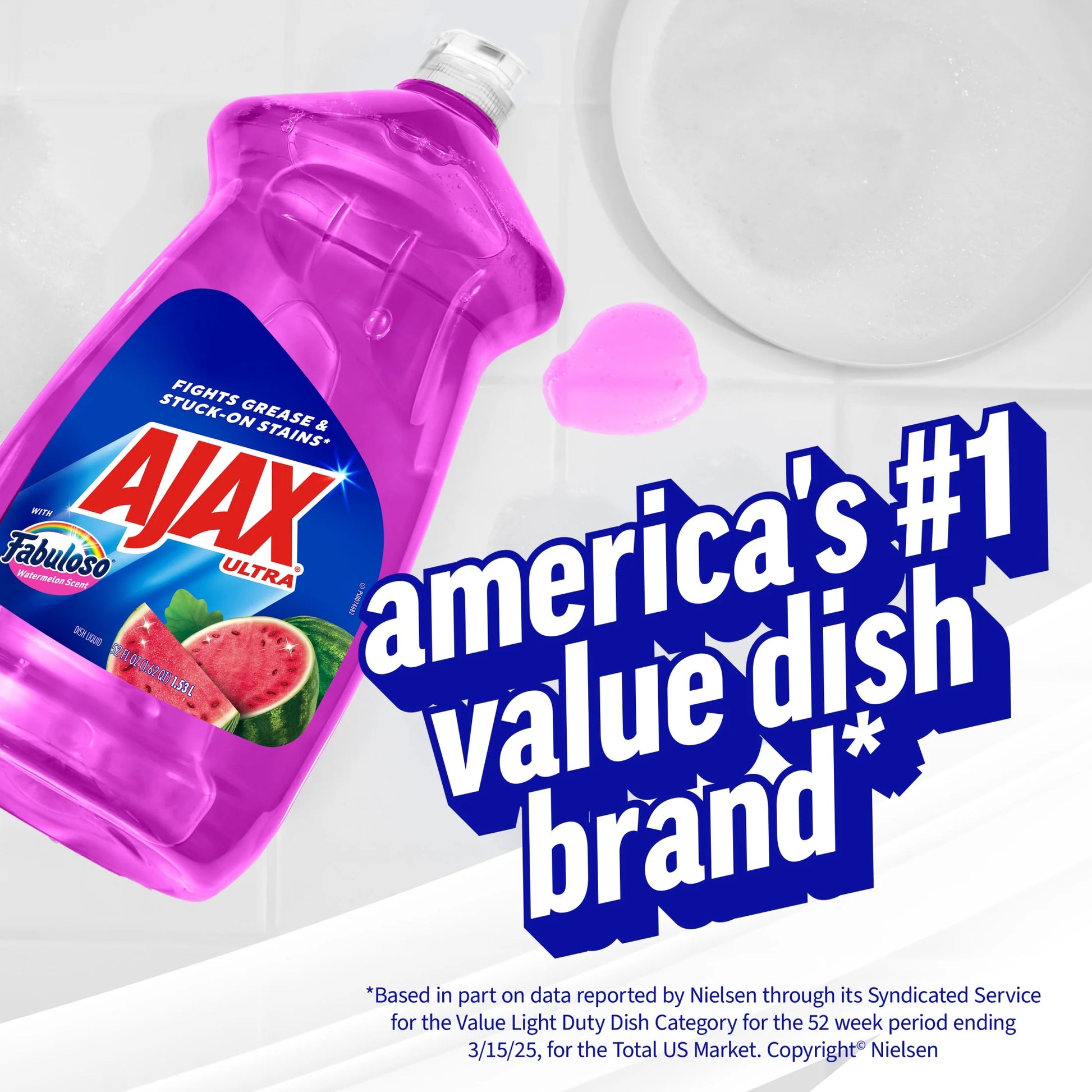Ultra Liquid Dish Soap with Fabuloso Watermelon Scent, Easy-Flip Cap, 52 Fl Oz Bottle