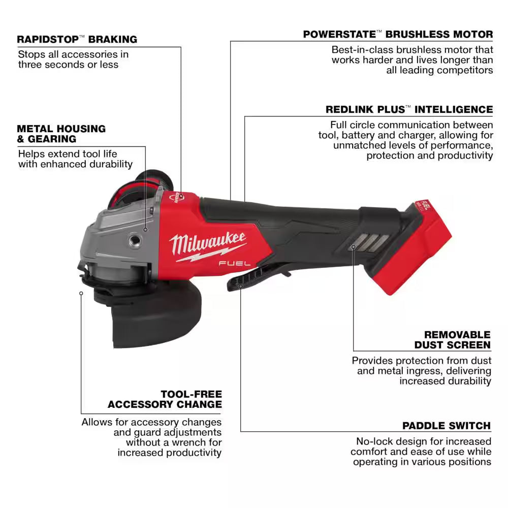 M18 FUEL 18V Lithium-Ion Brushless Cordless 4-1/2 In./5 In. Grinder and Starter Kit W/(1) 5.0 Ah Battery and Charger