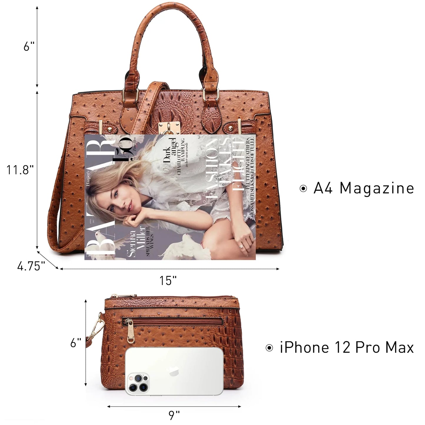 Women Handbags and Purses Ladies Shoulder Bag Top Handle Satchel Tote Work Bag with Matching Clutch