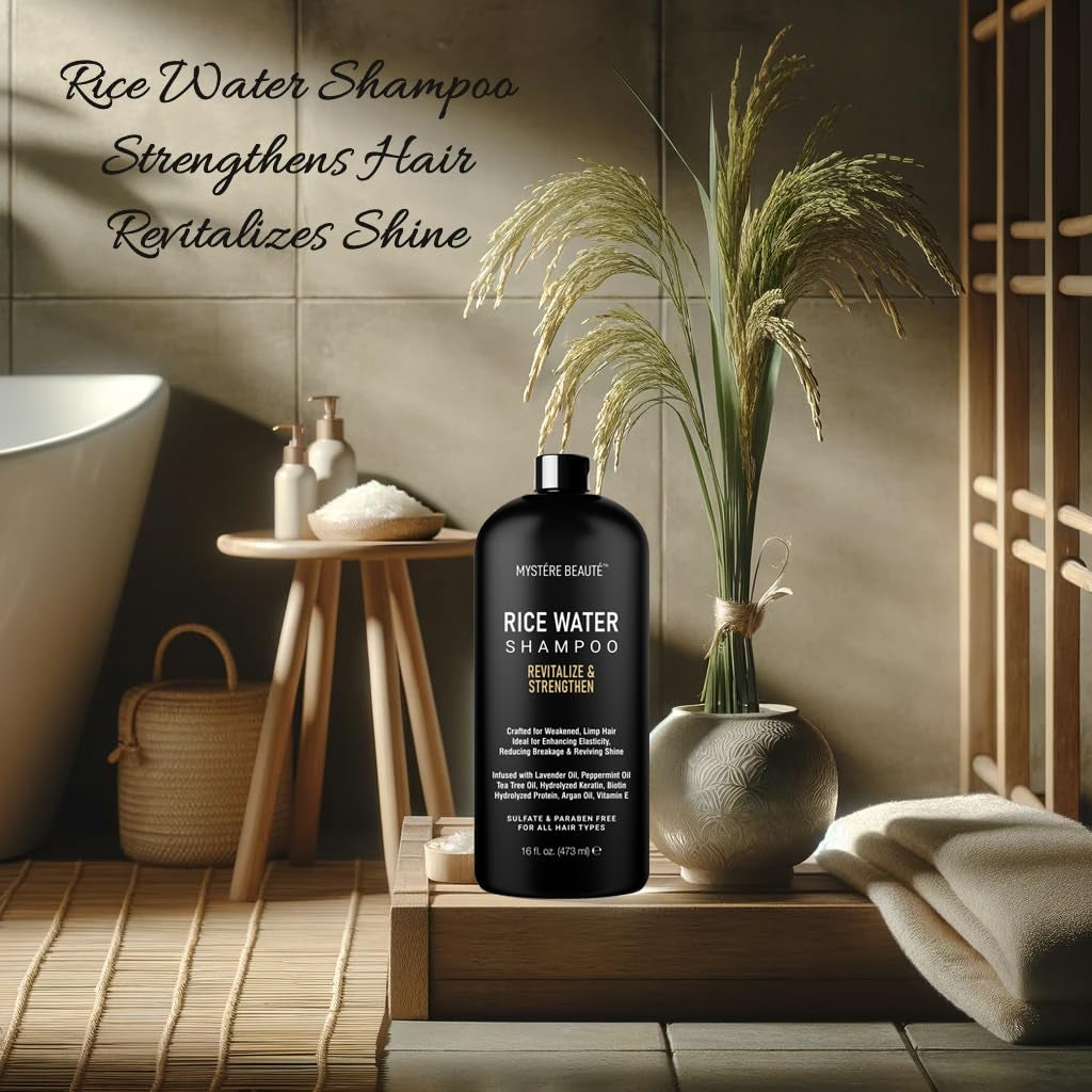 Rice Water Shampoo and Conditioner Set - Ultra-Nourishing Hair Care Set, Promotes Growth, Revitalizes Shine, and Shields from Damage - Infused with Essential Oils - 16 Fl Oz Each