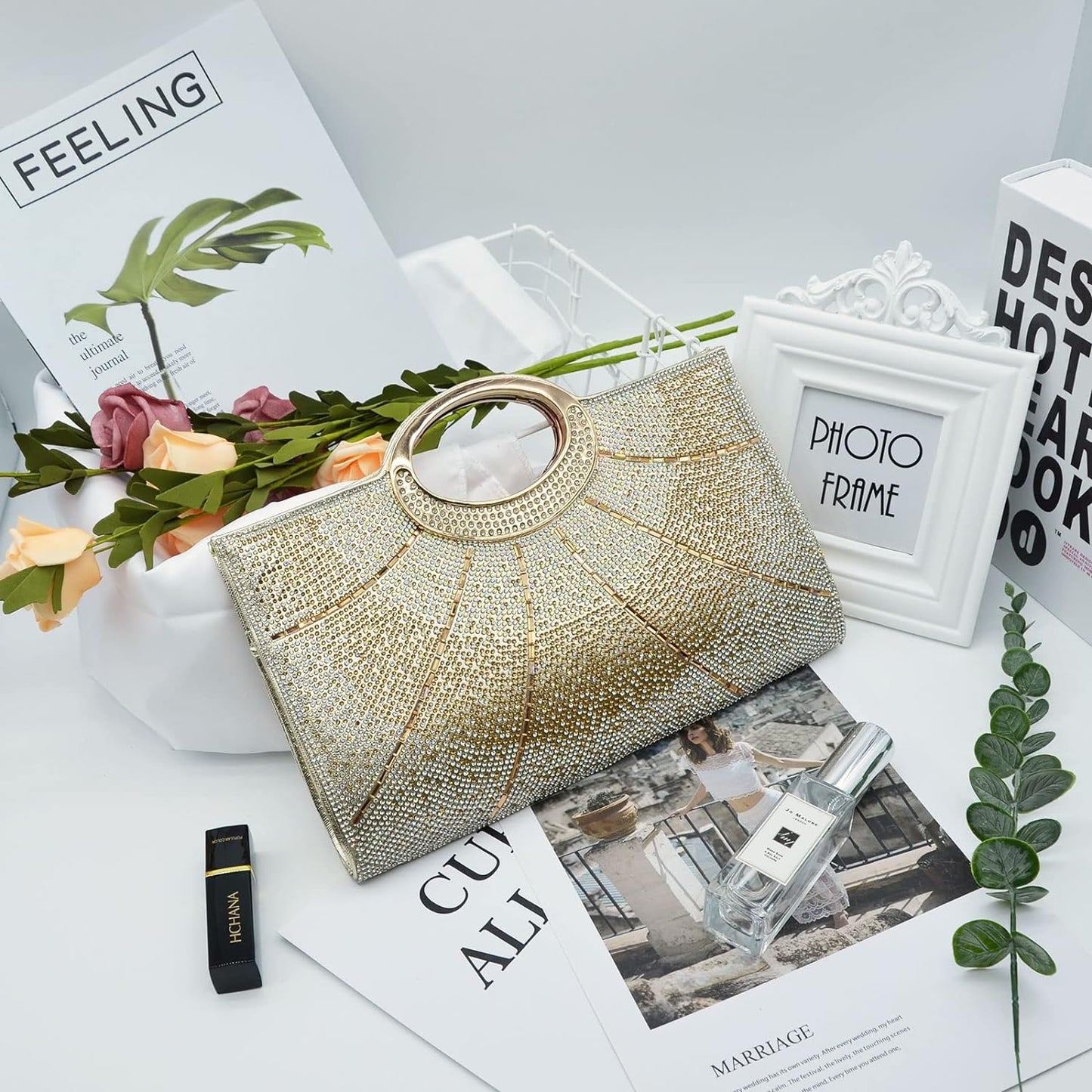 Clutch Purses for Women Rhinestone Evening Bag Wedding Party Cocktail Purses Handbags,Gold.