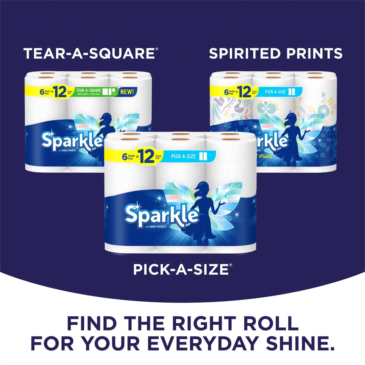 Sparkle Pick-A-Size Paper Towels, 12 Double Rolls, White, Everyday Value Paper Towel