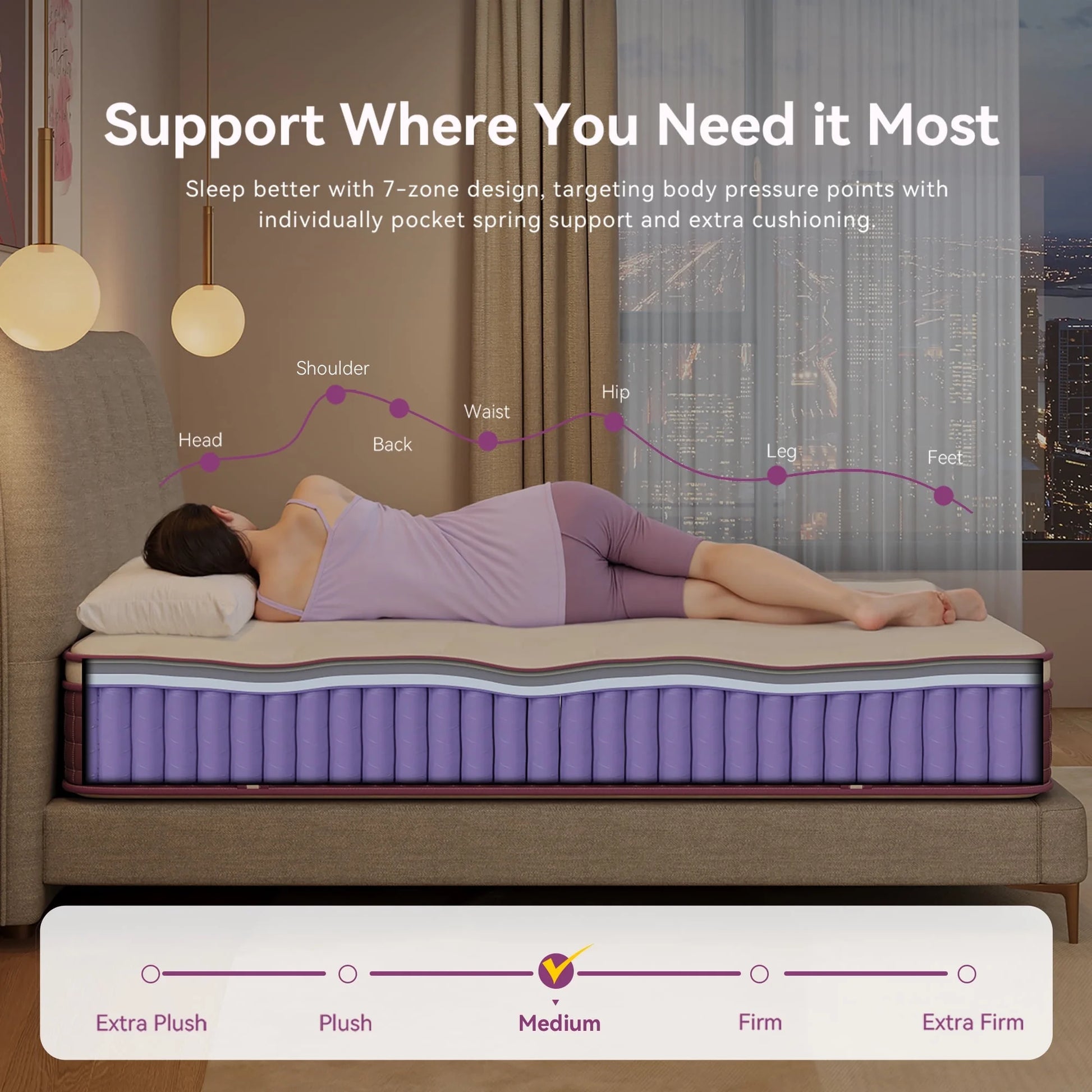 Full Mattress 12 Inch, Purple Full Size Mattress in a Box, Hybrid Mattress with Memory Foam & Pocket Coils, Medium Firm for Pressure Relief, Certipur-Us