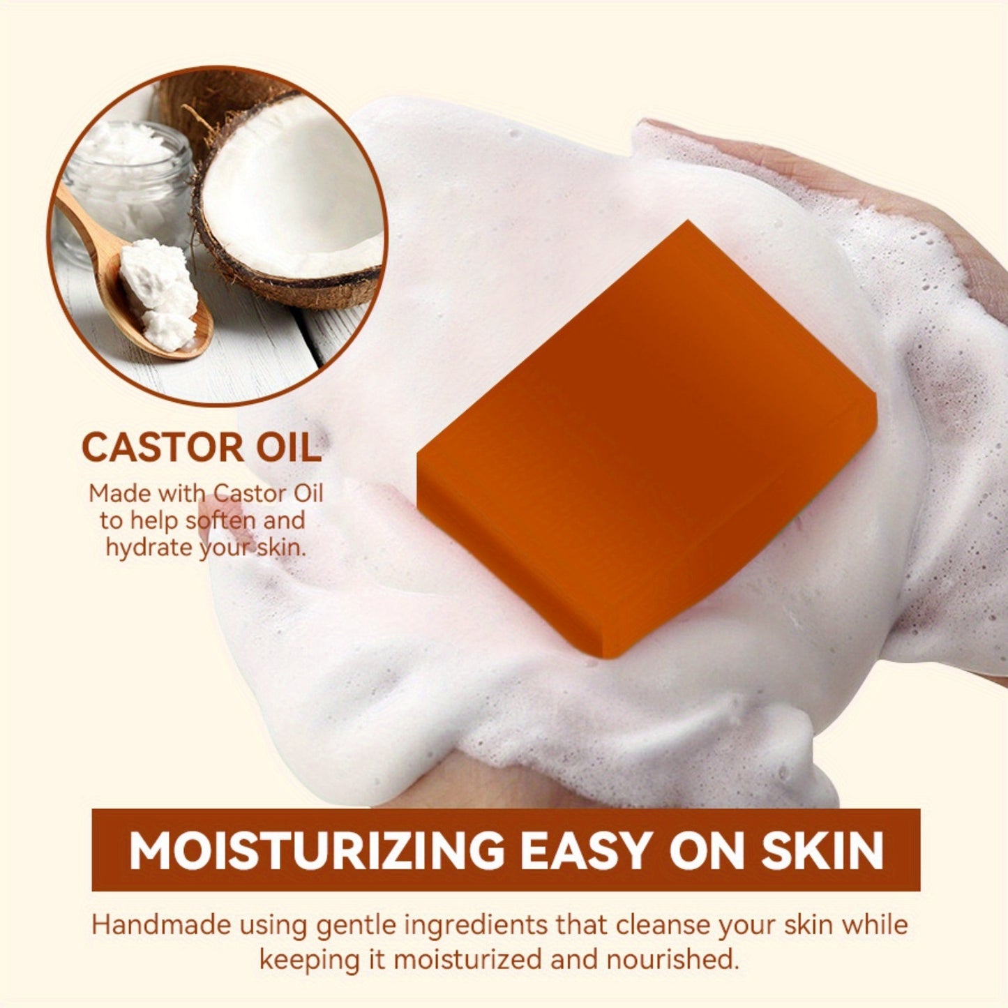 4pcs 2oz Castor Oil Herbal Soap, Bar Soap for Face Body & Hair, Nourishing, Gentle Cleansing for Men and Women