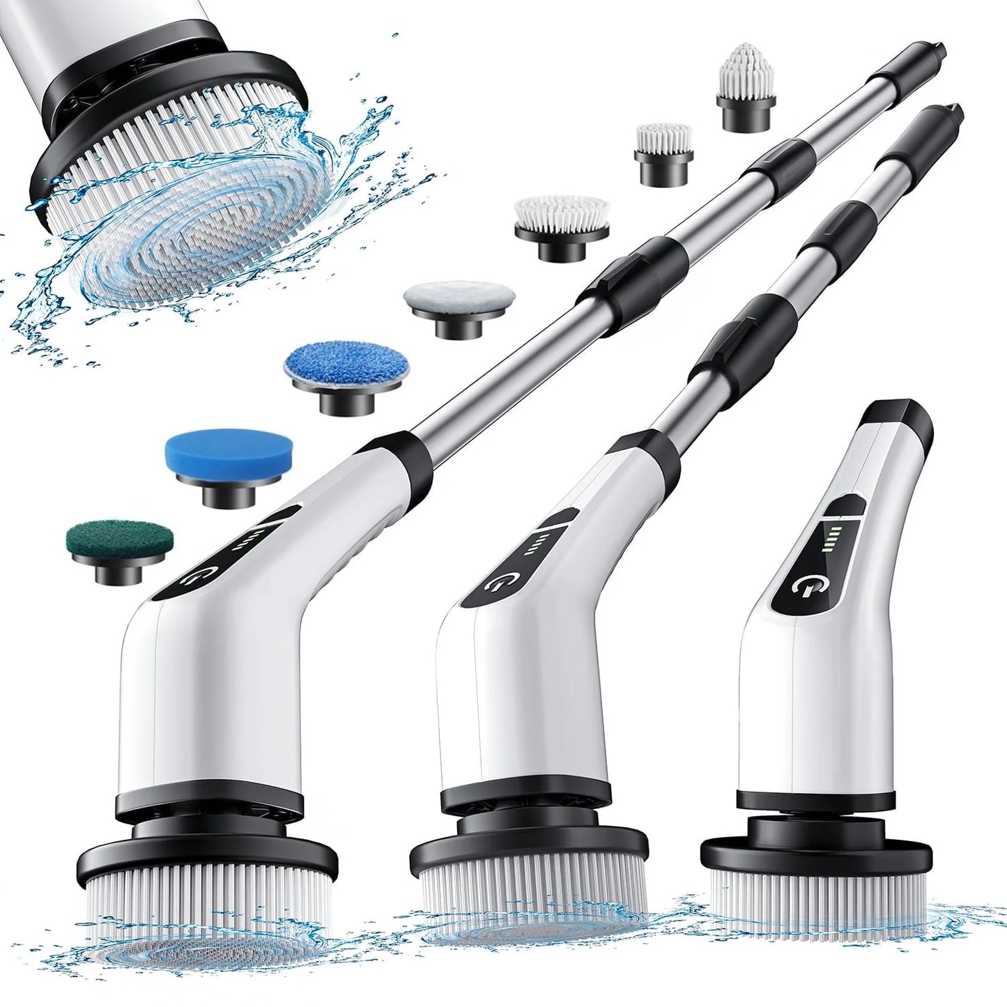 Electric Spin Scrubber, Cordless Bath Tub Power Scrubber with Long Handle & 7 Replaceable Heads, Detachable as Short Handle, Shower Cleaning Brush Household Tools for Bathroom & Tile Floor