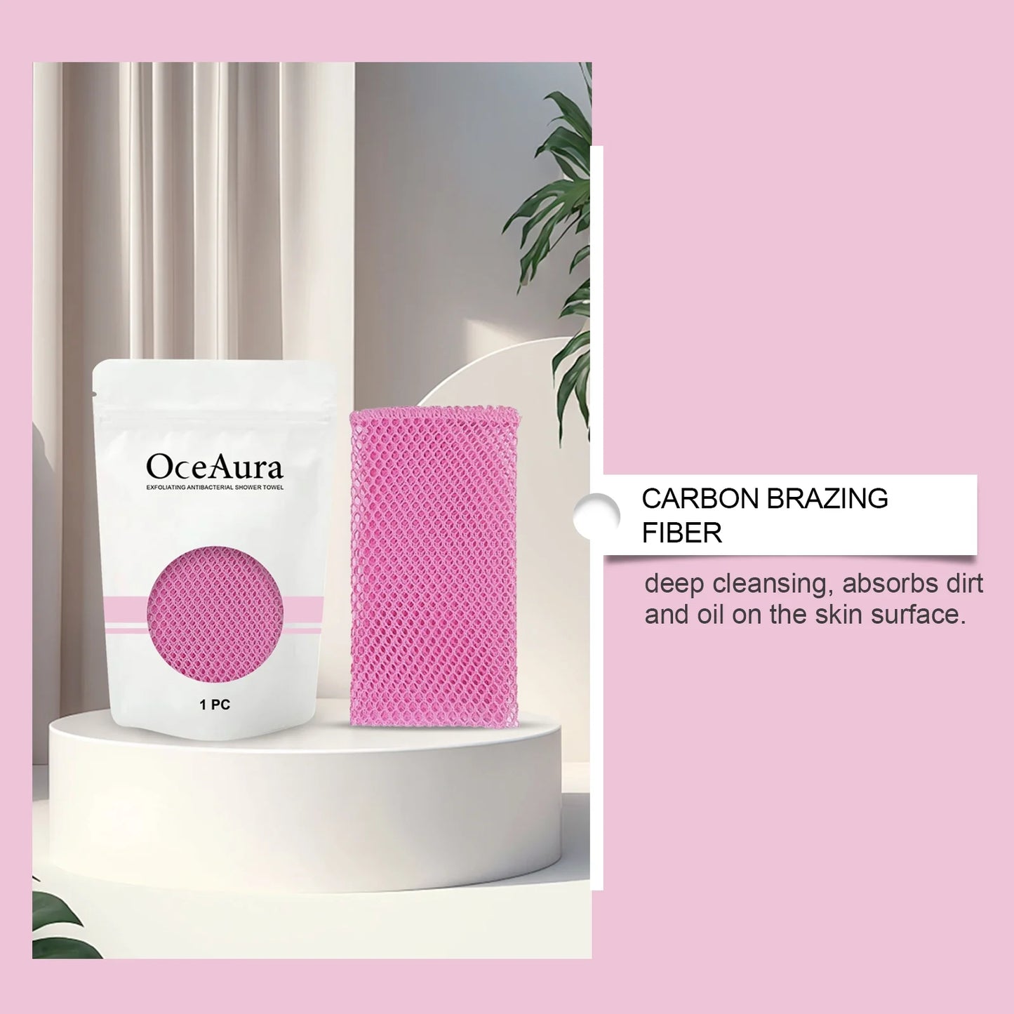 Exfoliating Back Scrubber Bath Gloves, Exfoliating Shower Towel for Body Scrub, Back Cleaner Wash Gloves to Remove Dead Skin (Pink)