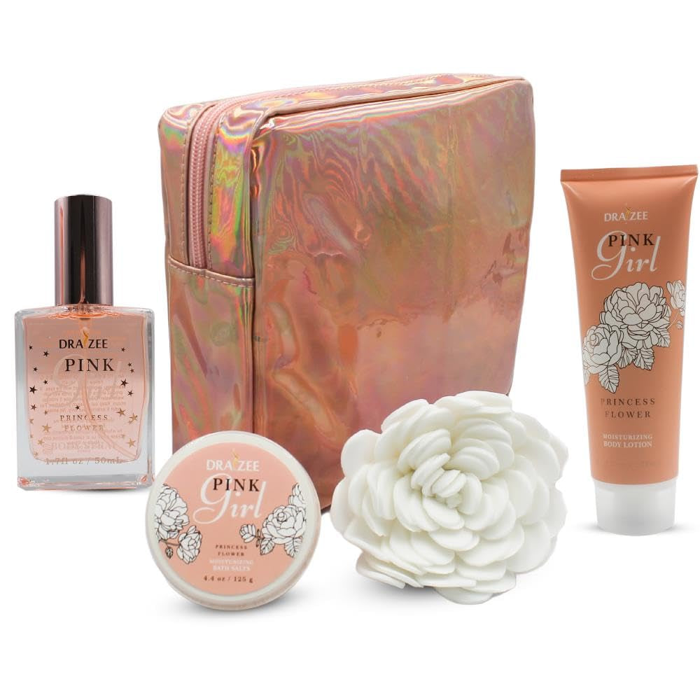 Luxury Spa Gift Baskets for Women-5 Pcs Princess Flower Scented Bath and Body Spa Set-Self Care Package, Gift for Mom-Bath Basket-Body Care Set for Girlfriend