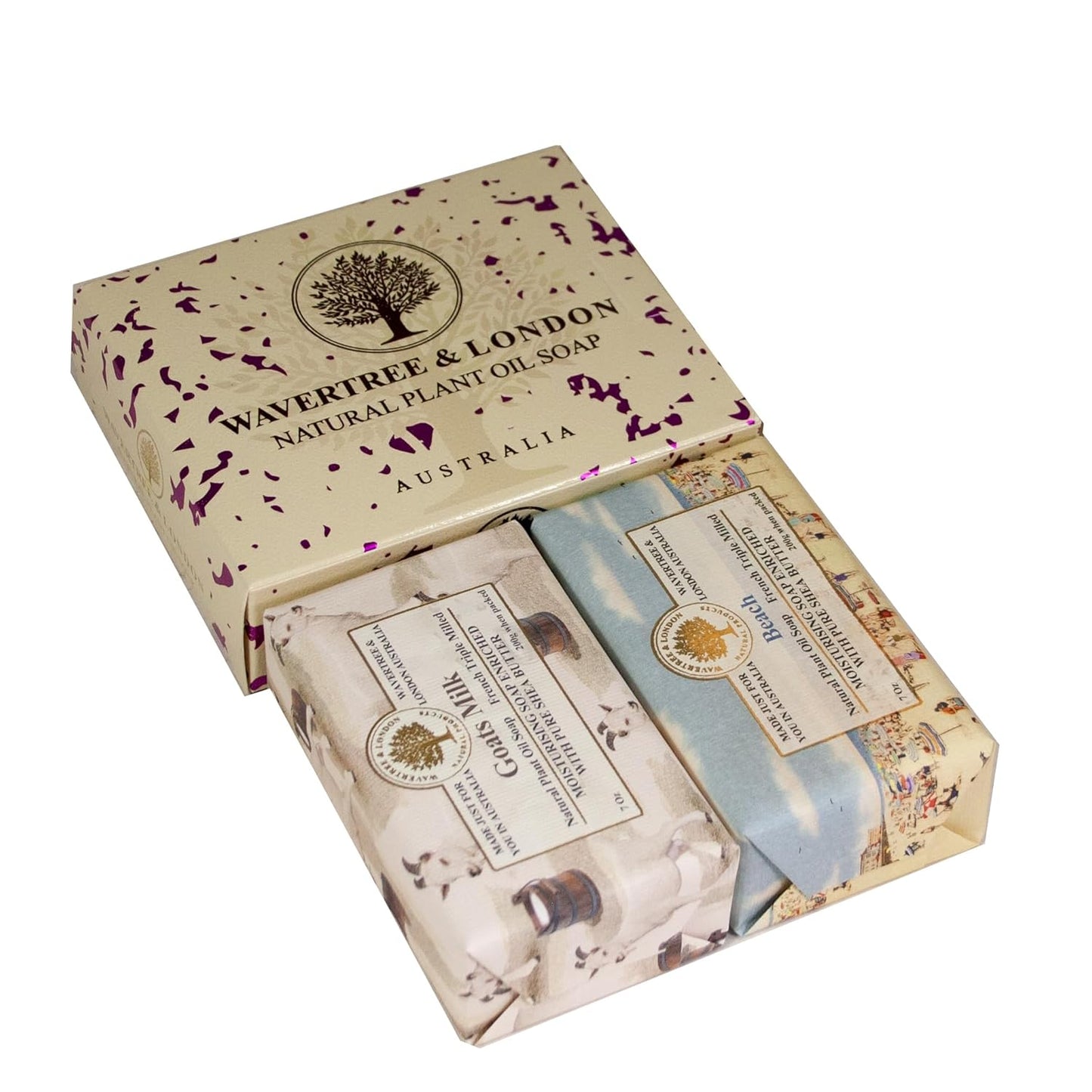 Duo Gift Box (2 Bars) - 7Oz Goats Milk and Beach Scented Moisturizing Triple Milled Natural Soap Bars - Pure Plant Oil Soap Bars for All Skin Types