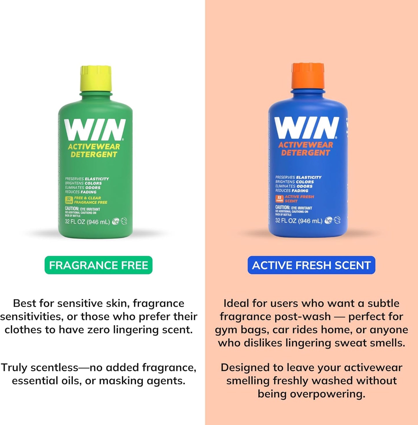 WIN Activewear Detergent - Active Fresh - 32Oz Bottle - Sports Detergent for Sweaty Workout Clothes and Team Uniforms