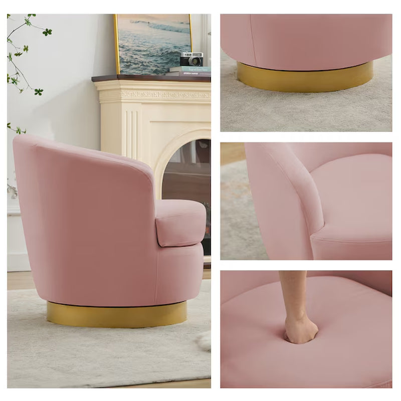 Casual Pink Velvet Swivel Accent Chair