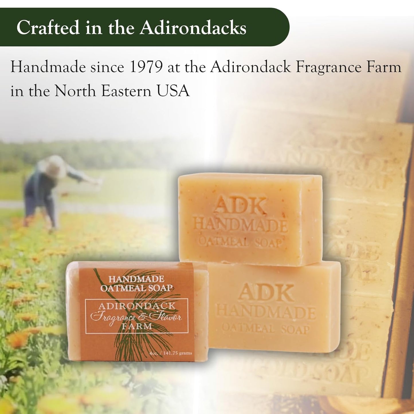 ADK Natural Oatmeal Soap Bar 16 Oz., Handmade Vegan Olive Oil Body Soap for Dry and Sensitive Skin, Moisturising for Men, Women & Babies, Produced in the USA