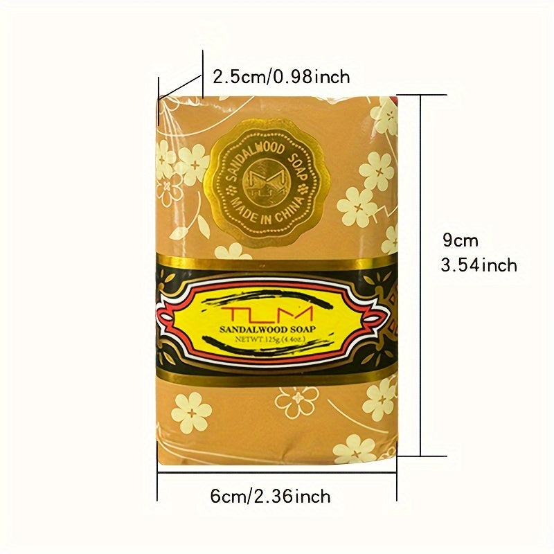 1pc/2pcs 4.41oz Traditional Sandalwood Essential Oil Soap, Rich Fragrance, Cleansing Soap, Bath Soap, Oil Control And Moisturizing, Refreshing Body Smell