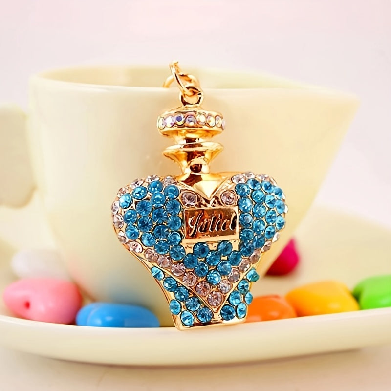 1pc Rhinestone Perfume Bottle Keychain Cute Alloy Key Chain Ring Bag Backpack Charm Car Key Pendant Women Daily Use Gift