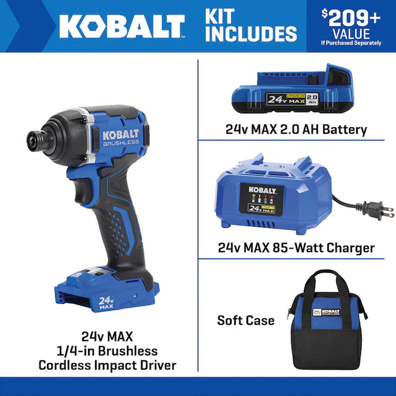 24-Volt 1/4-In Brushless Cordless Impact Driver (Battery Included and Charger Included and Soft Bag Included)