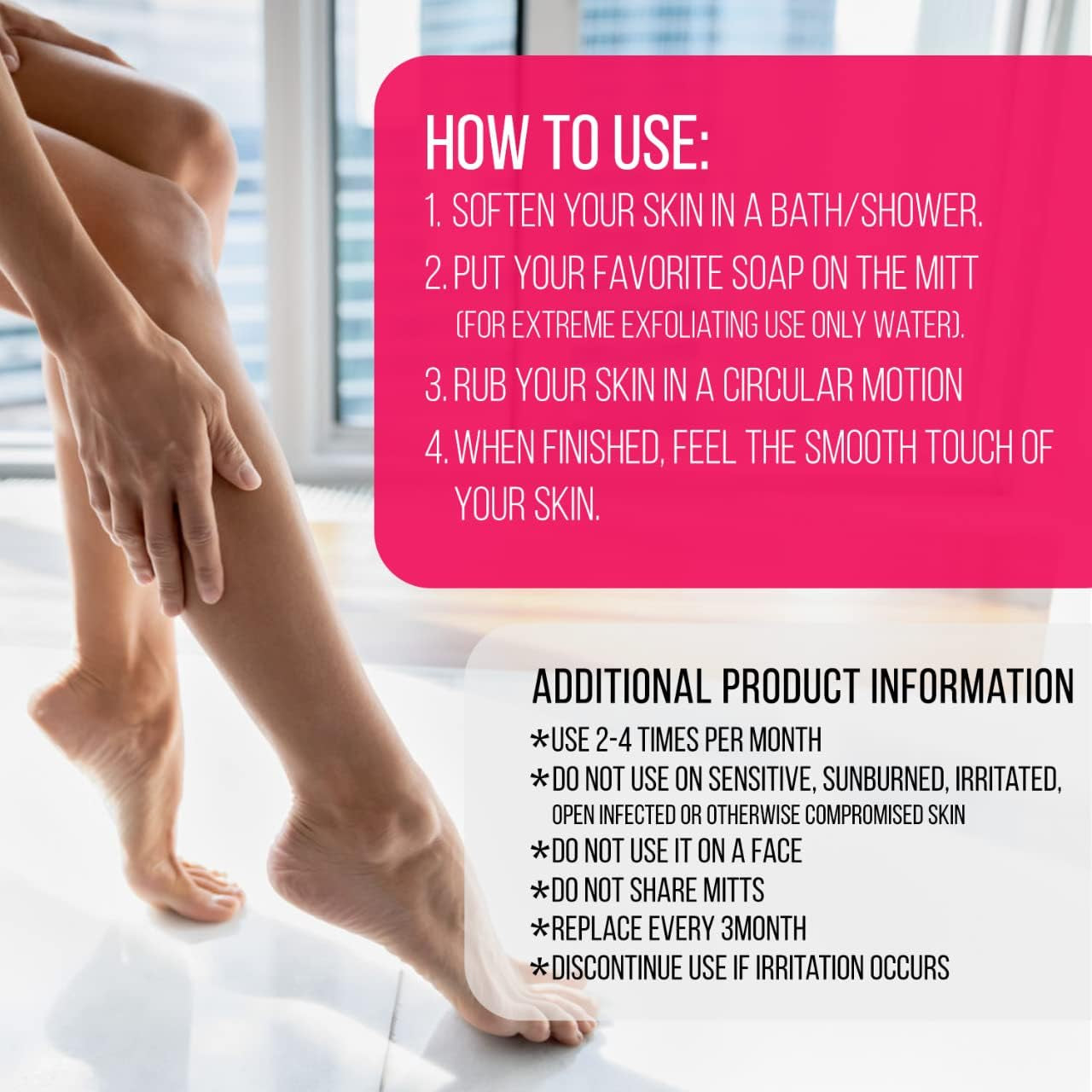 Exfoliating Body Scrub for Bath and Shower Use - Face Scrubber and Body Exfoliator Mitt, Dead Skin Remover - Exfoliating Glove Shower Scrub for Men and Women - Pair Pink