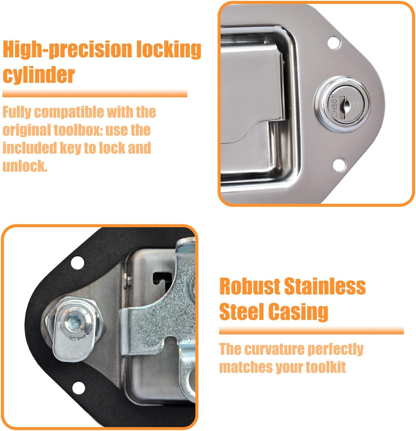 Truck Tool Box Latch Replacement Kit- 304 Stainless Truck Toolbox Lock 4-3/8”X 3