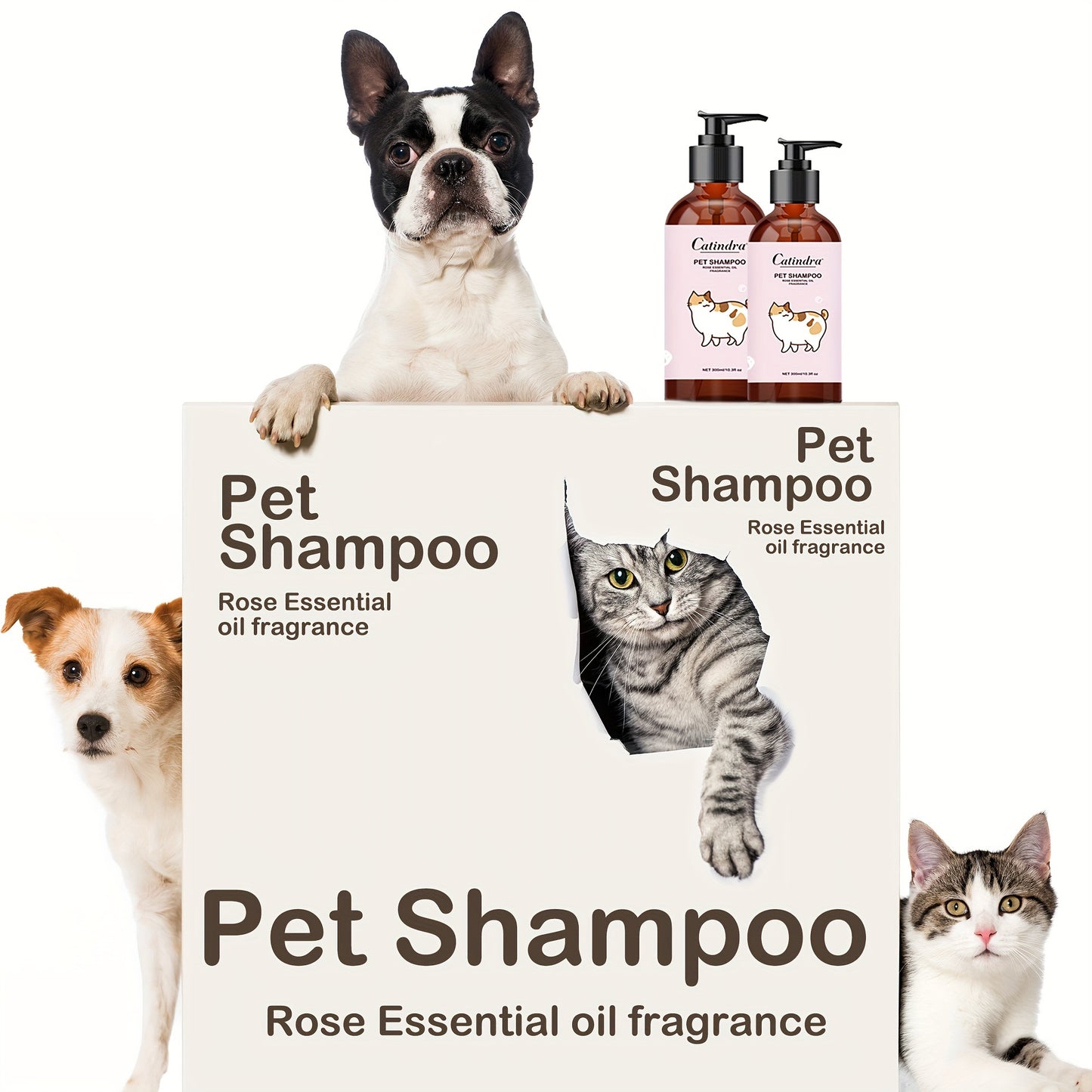 1pc GentleCare Catindra Pet Shampoo - Soothing Rose Essential Oil Fragrance, Tear-Free Formula, Non-Irritating, Odor-Eliminating, Softening Fur Care for Dogs and Cats - 300ml Bottle