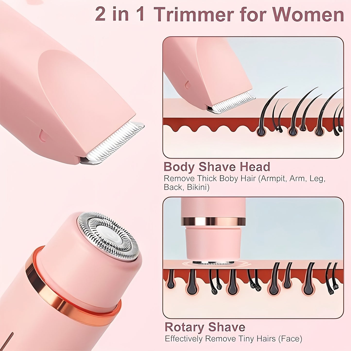 Dual-head Shaver, 2-In-1 Electric Razor For Women, Bikini Trimmer With Limit, Gentle & Clean Hair Trimmer, Women'S Shave Comb, For Face & Arms & Thighs & Body, Purple, Mother'S Day Gift
