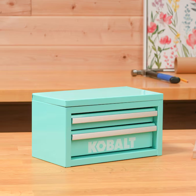 Portable Mini Toolbox 10.83-In W X 5.91-In H X 5.91-In D 2 -Drawer Teal Steel Tool Box