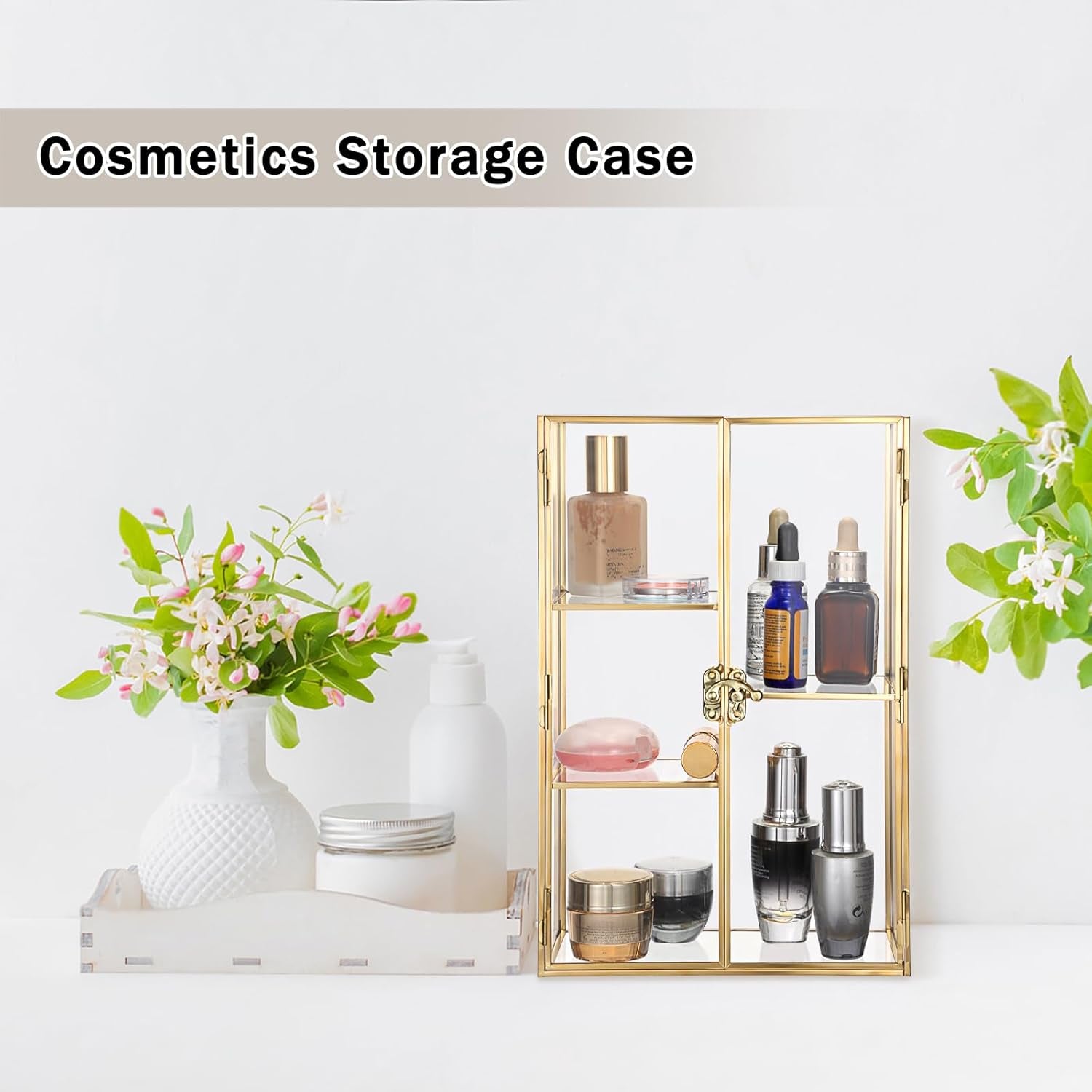 Glass Display Case for Collectibles, 5 Slots Crystal Display Shelf, Crystal Hold