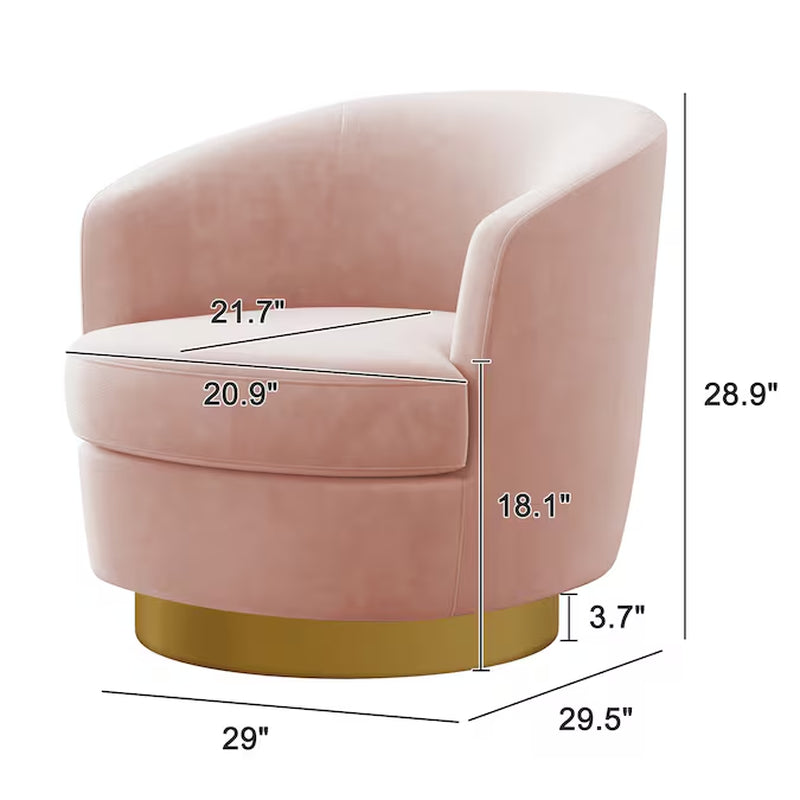 Casual Pink Velvet Swivel Accent Chair
