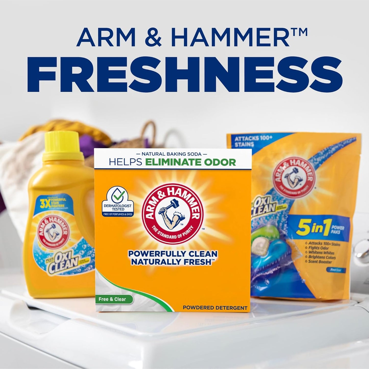 Arm & Hammer Laundry Detergent, Free of Perfume & Dyes, Powder, 100 Loads
