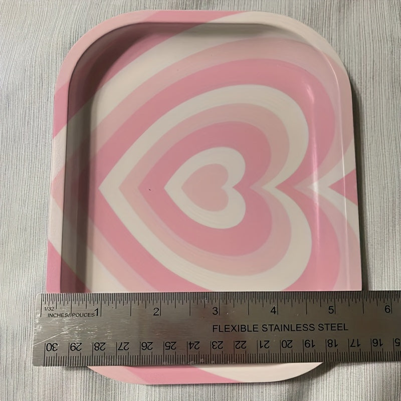 1pc Creative Pink Heart Metal Cartoon Tray, Pink Love Style Fruit Plate - The Perfect Smoking Accessory For Your Cute Cigarette Rolling Needs, For Party, Any Snacks, Fruit Trays, Tea Trays, Perfume Cosmetic Tray, For Home Roo