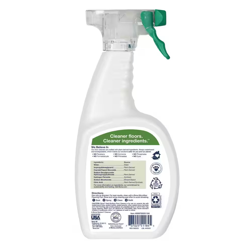 Premium Hard-Surface Floor Microfiber Flat Mop, 32 Oz. Hardwood Cleaner and 32 Oz. Hard-Surface Cleaner