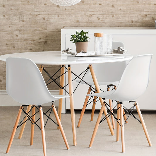 Pre-Assembled Mid Century Modern Dining Chairs, Set of 4, White