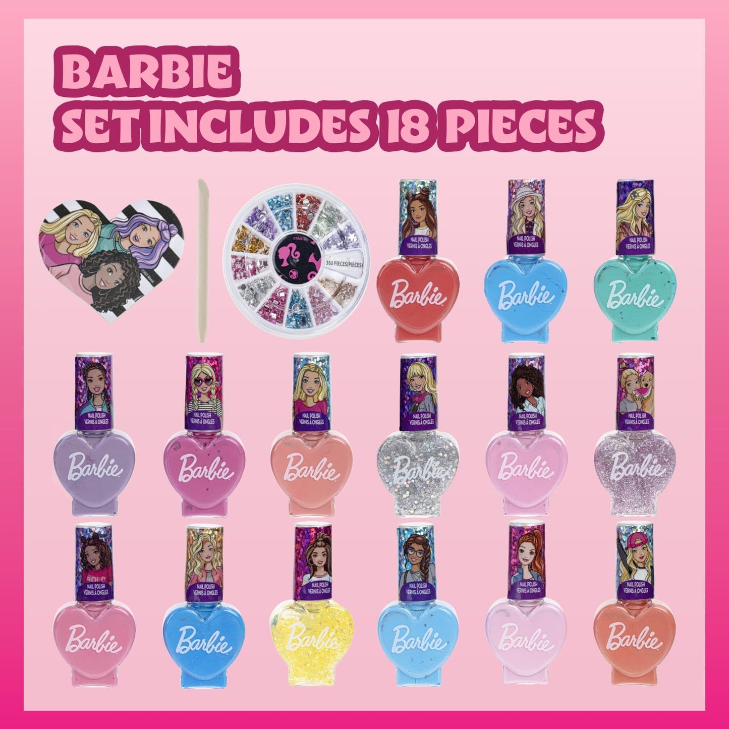 Townley Girl Barbie Non-Toxic Peel-Off Quick Dry Nail Polish Activity Makeup Set