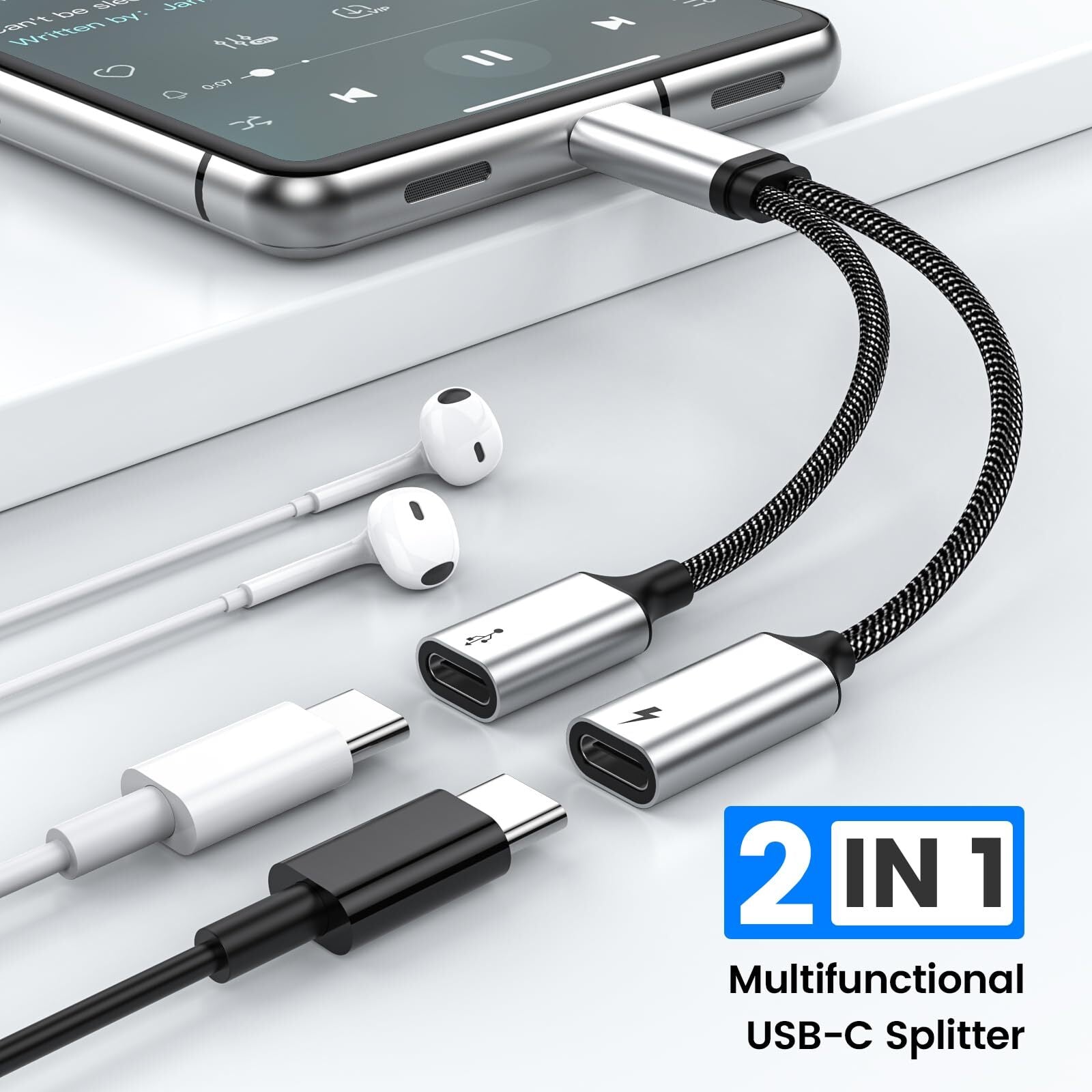 USB C Splitter USB C to USB C Female Adapter USB Y Splitter Cable(Not for Mon...